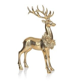 Clara Golden Standing Deer Figurine with Floral Wreath - Resin - Gold | Bed Bath & Beyond