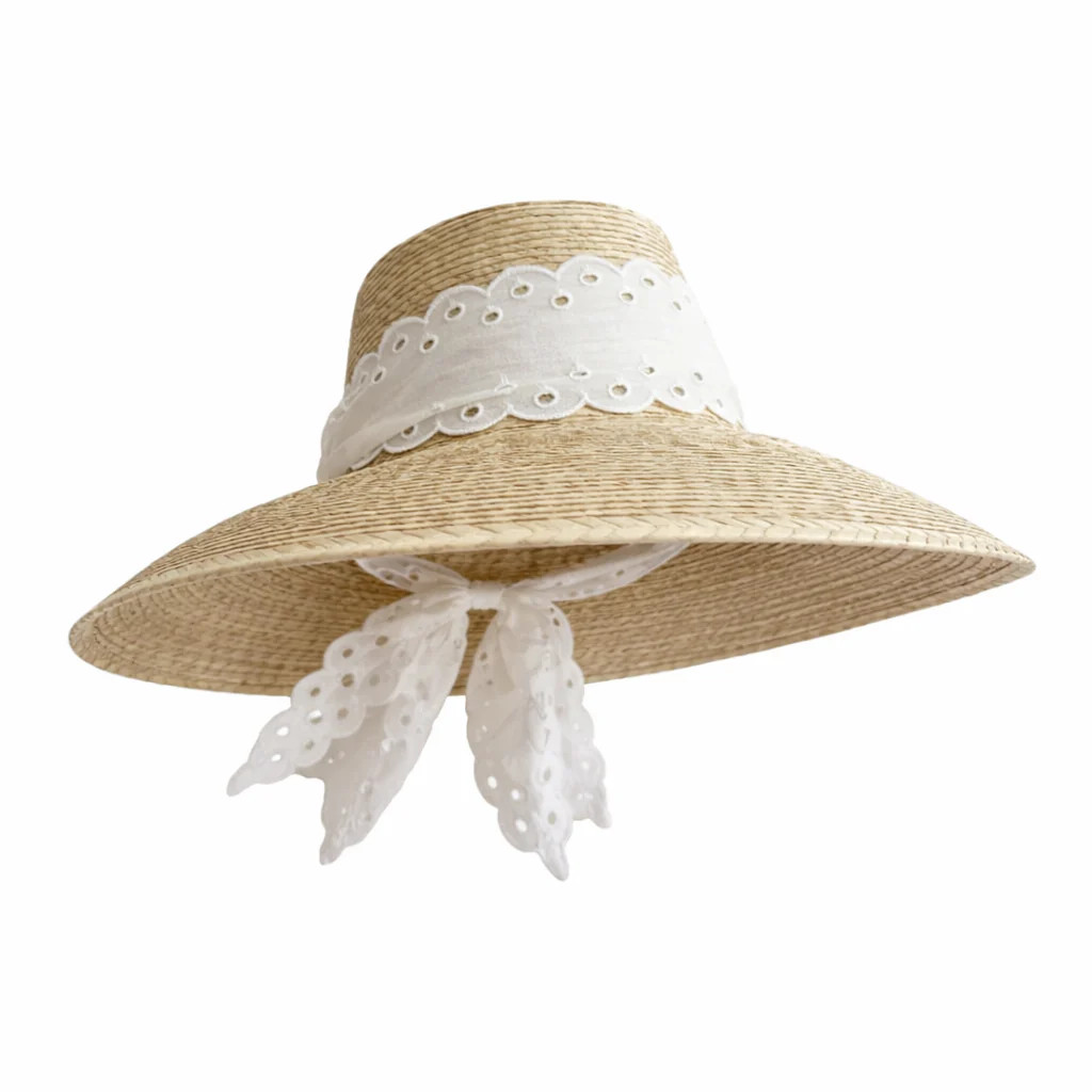 Wildflower Sun Hat in Antique Eyelet Scallop Lace Wide & Short Ribbon | Over The Moon