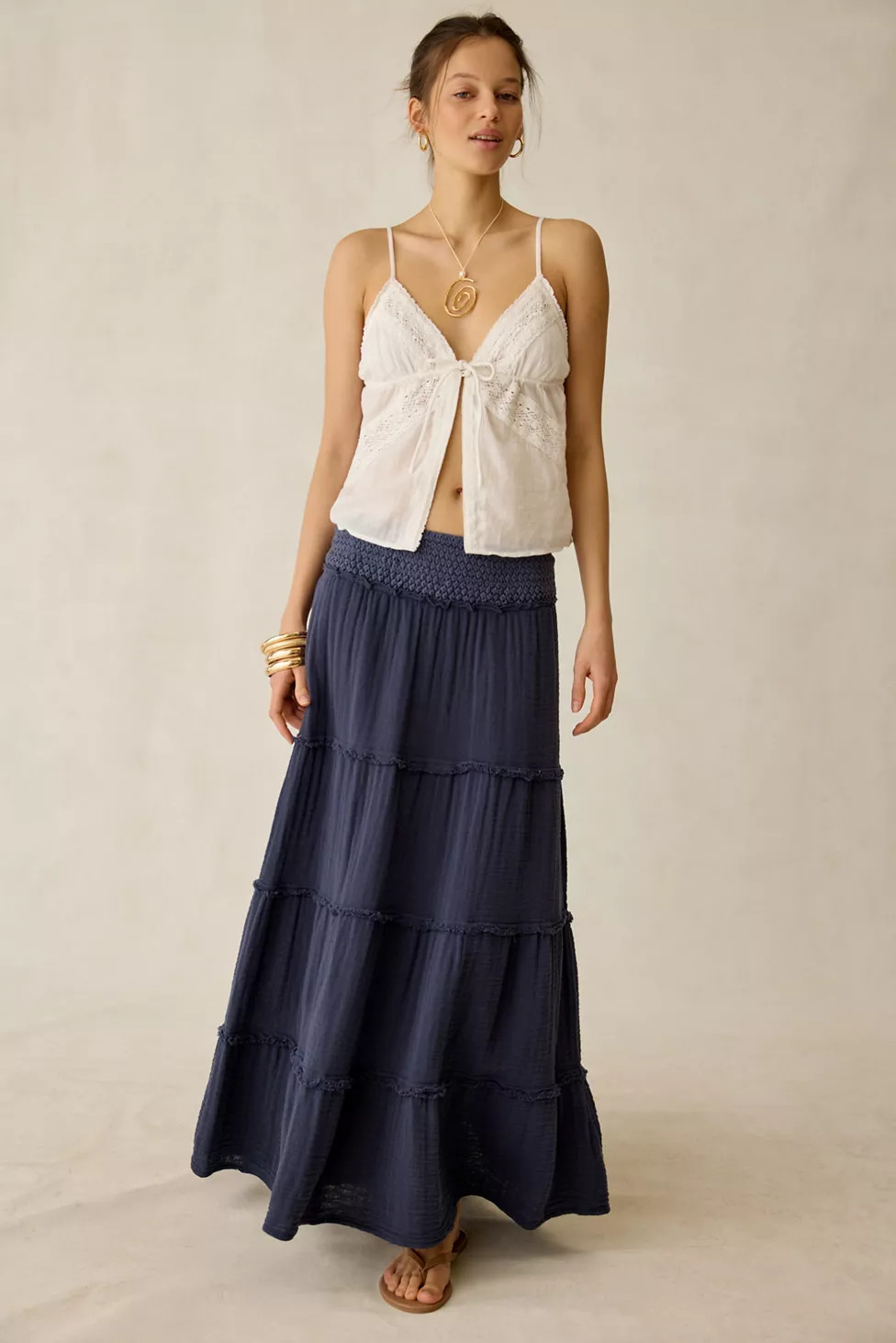 Kimchi Blue On My Mind Smocked Waist Tiered Maxi Skirt | Urban Outfitters (US and RoW)