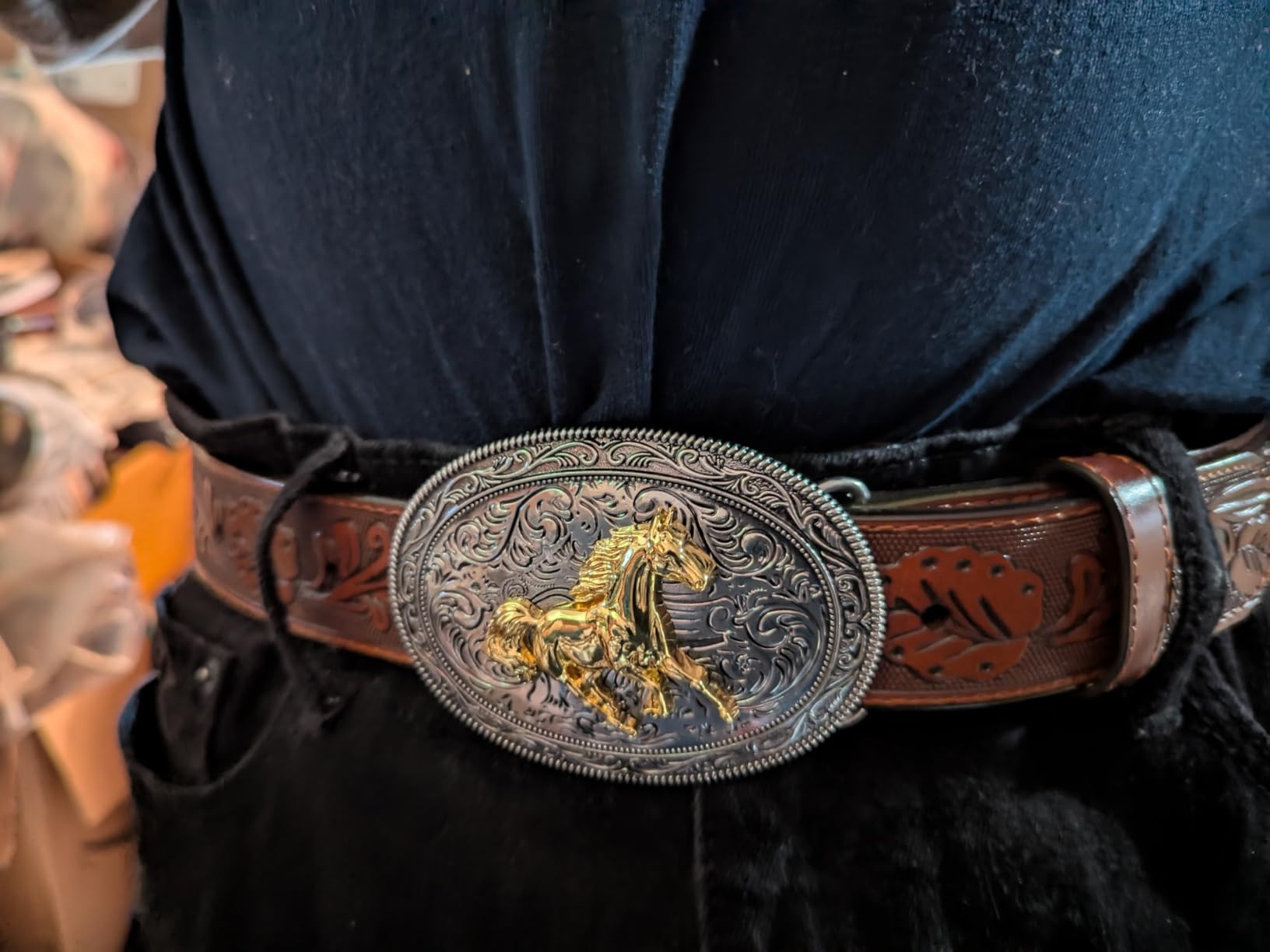 Western Cowboy Belt for Men Women, Country Longhorn-Bull Horse Buckle Embossed Leather Belt for J... | Amazon (US)