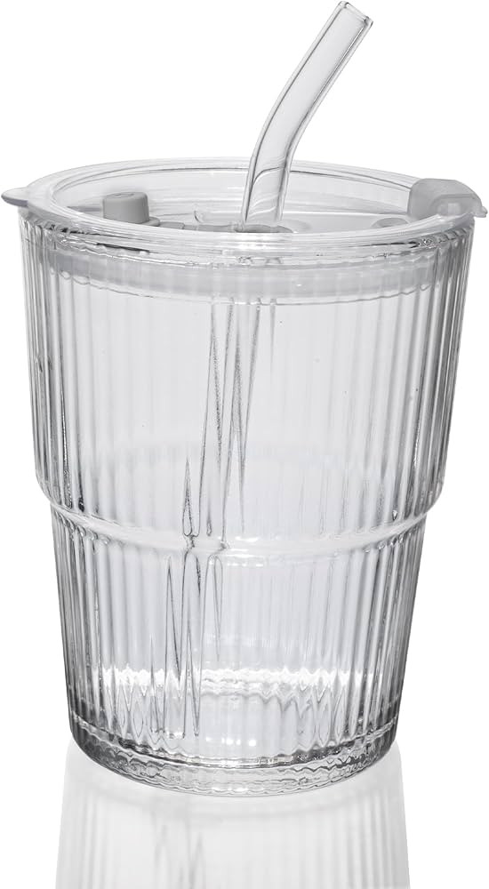 13OZ/400ML Ice Coffee Glass Tumbler, Thick Wall Water Glass Cup Mug Tea with Straw and Lid Sealed... | Amazon (US)