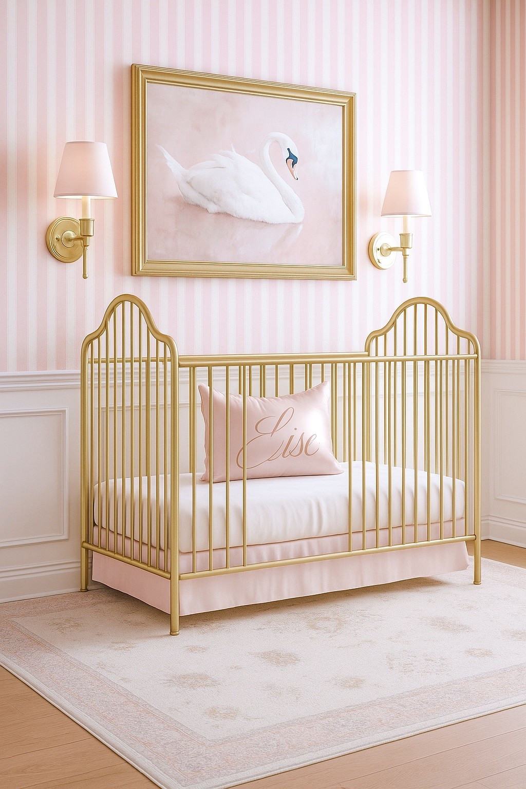 Baby Girl Nursery 

Amazon Finds | Gold Crib | Pink Vintage Rug | Striped wallpaper | Interior Design | Home Decor | Nursery Inspo | 

#LTKHome #LTKU