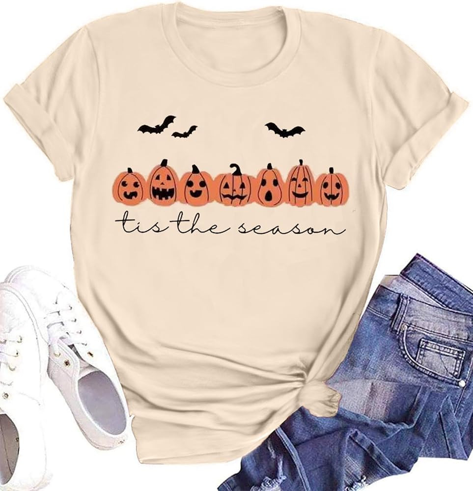 Fall Shirts for Women Halloween Pumpkin Graphic Tees Thanksgiving Family Turkey Tops Cute Autumn ... | Amazon (US)