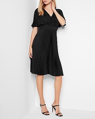 Pleated V-Neck Midi Dress | Express