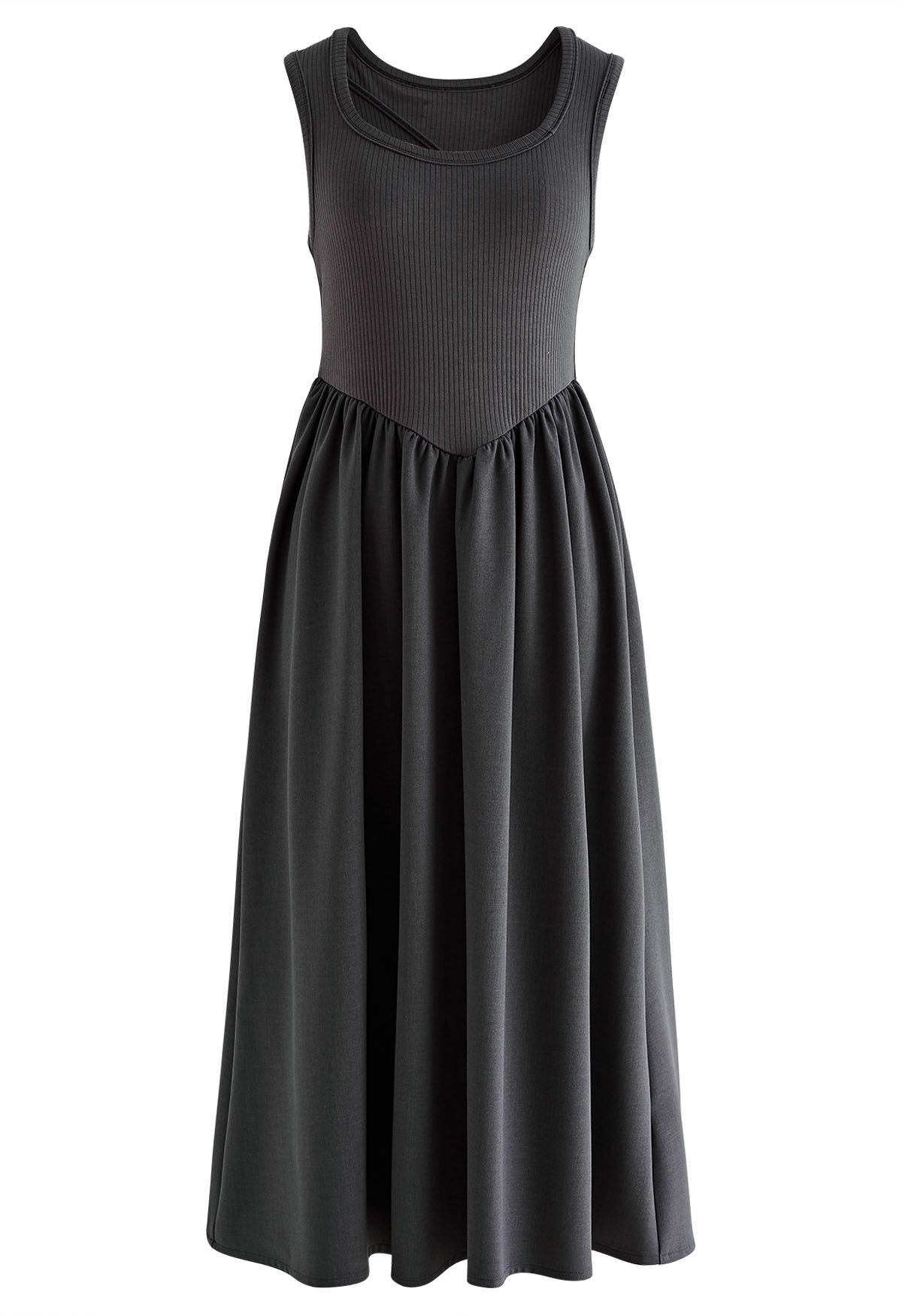 Hole Back Knit Spliced Sleeveless Dress in Smoke | Chicwish