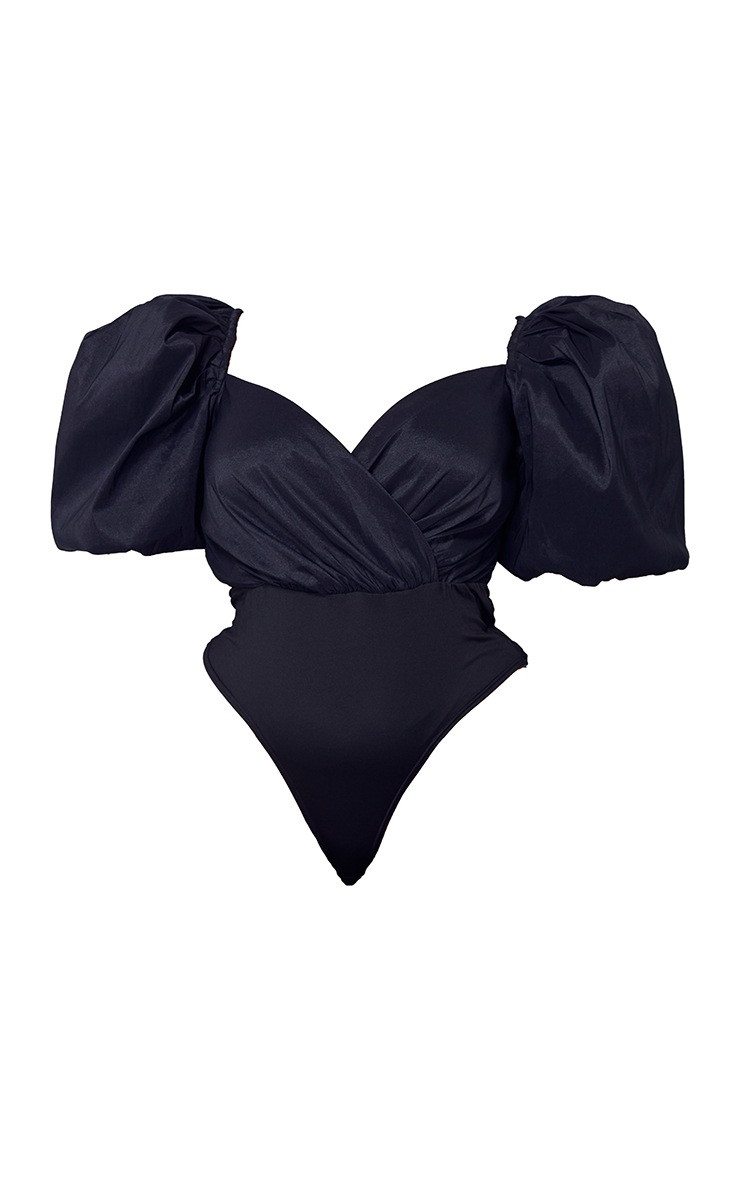 Plus Black Extreme Puff Sleeve Bodysuit | PrettyLittleThing US