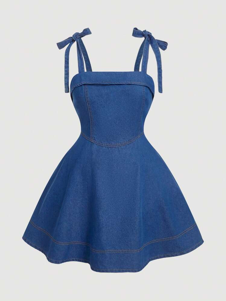 SHEIN MOD Plus Size Denim Sleeveless Bodycon Mini Dress, Blue Summer Dresses For Women Summer Outfits For Women Concert Outfit Women Ibiza Outfits Graduation Dress Beach Vacation Outfits Rave Outfits With Tie Sun Dresses For Women Casual Dresses For Woman | SHEIN