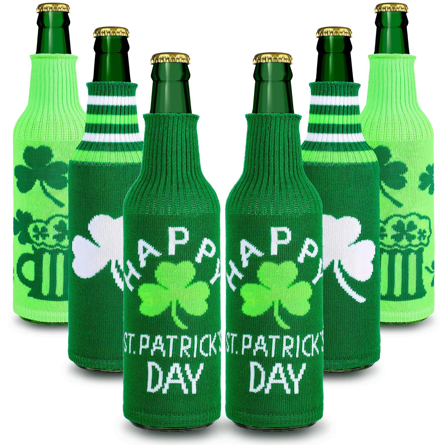 6 Packs St. Patrick’s Day-Themed Bottle Sleeves Green Shamrock Beer Bottle Covers Glass Beer Bottle  | Amazon (US)