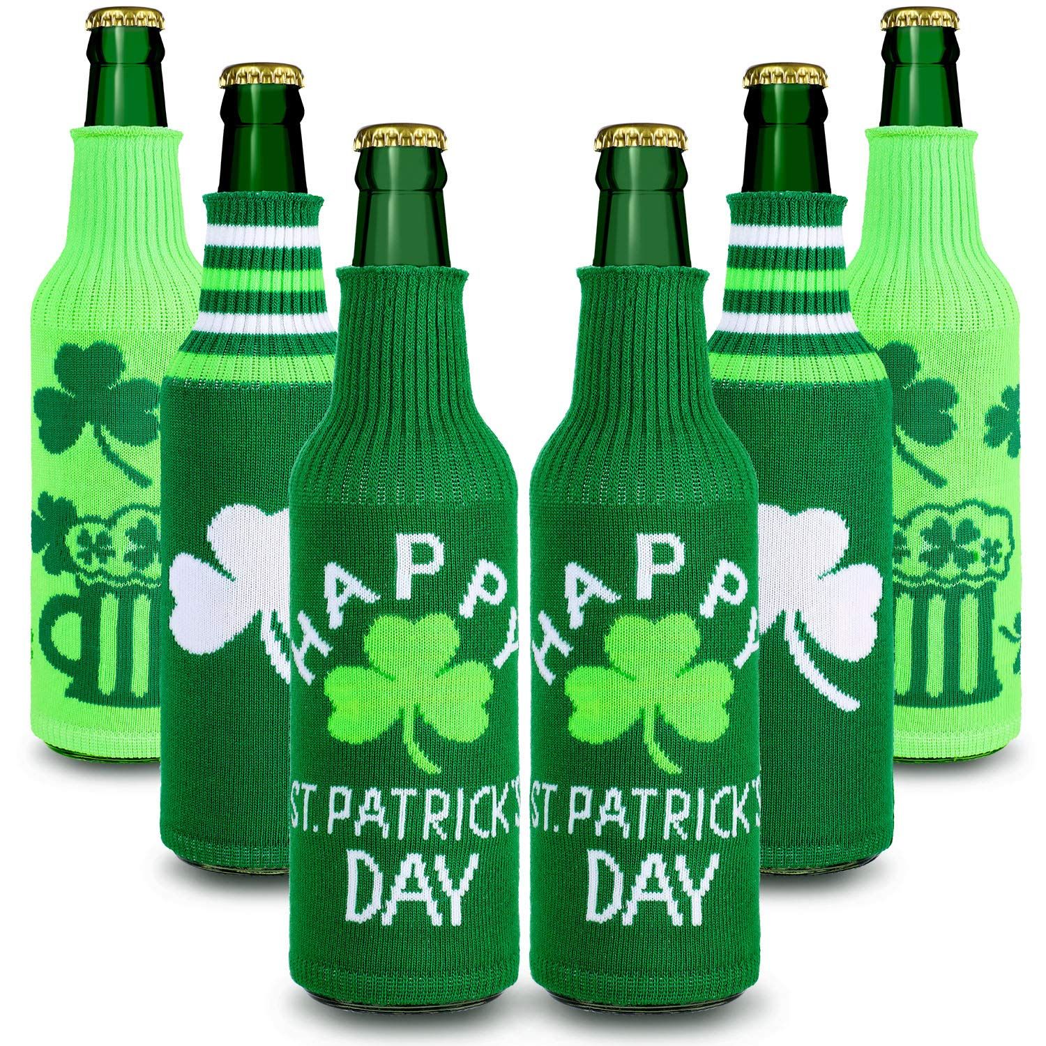 6 Packs St. Patrick’s Day-Themed Bottle Sleeves Green Shamrock Beer Bottle Covers Glass Beer Bottle  | Amazon (US)