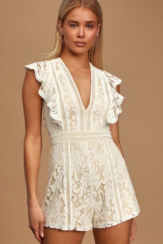 All the Attraction White Lace Ruffled Romper | Lulus