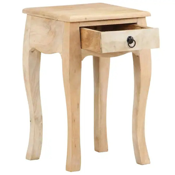 vidaXL Nightstand Bedside Cabinet Nightstand with Drawer Solid Mango Wood - Brown/Off-White | Bed Bath & Beyond
