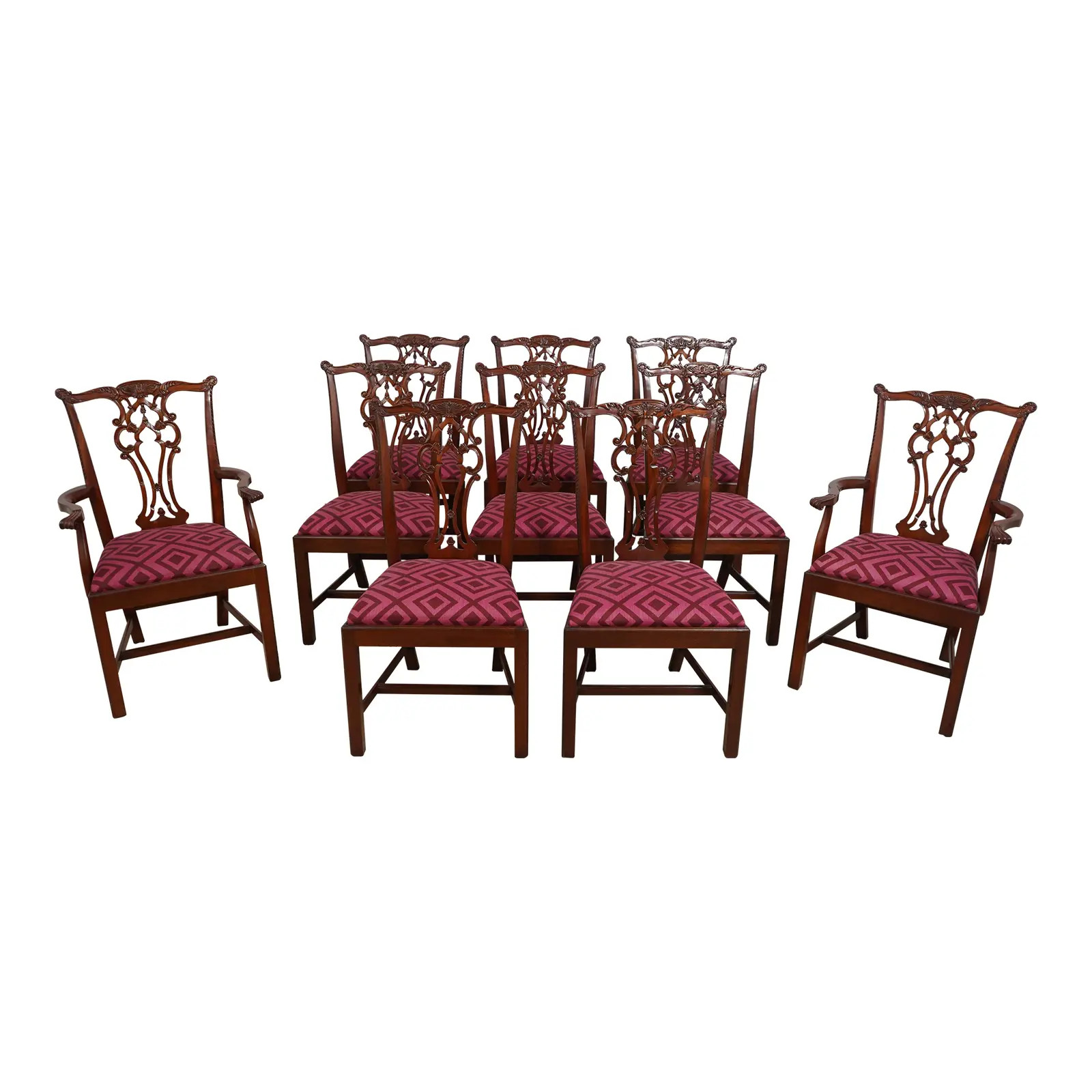 Set of 10 Hickory Chair Chippendale Mahogany Dining Room Chairs | Chairish