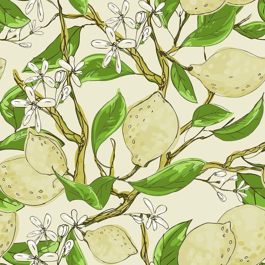 VaryPaper 17.7"x78.7" Beige Lemon Wallpaper Peel and Stick Wallpaper Floral Branch Leaf Wallpaper... | Amazon (US)