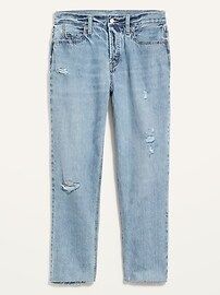 High-Waisted Button-Fly Slouchy Straight Distressed Cropped Jeans for Women | Old Navy (US)