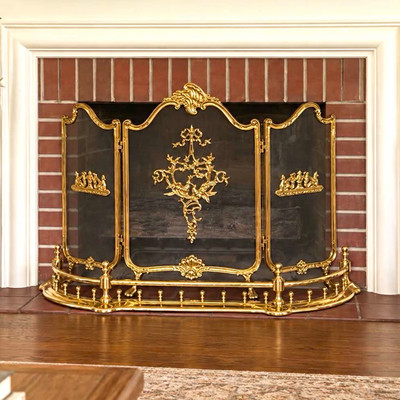 Vtg Brass Finish 3-Panel Metal Mesh Fireplace Screen Guard, Gold/Black | eBay US