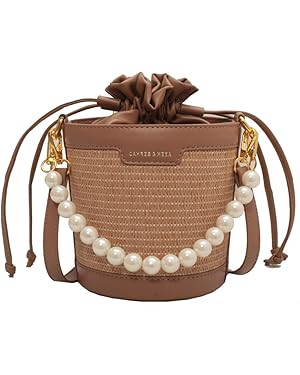 ESD Straw Clutch Purses for Women Straw Pearl Shoulder Bag For Women Summer Evening Woven Handbag | Amazon (US)