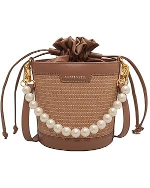 ESD Straw Clutch Purses for Women Straw Pearl Shoulder Bag For Women Summer Evening Woven Handbag | Amazon (US)