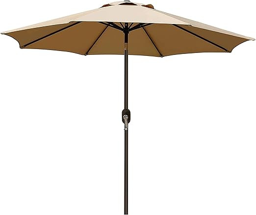 Blissun 9' Outdoor Market Patio Umbrella with Push Button Tilt and Crank, 8 Ribs (Tan) | Amazon (US)