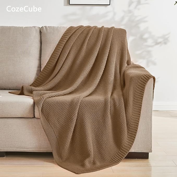 Caramel Brown Throw Blanket for Couch, Soft Cozy Cable Knit Throw for Bed Sofa Living Room, Light... | Amazon (US)