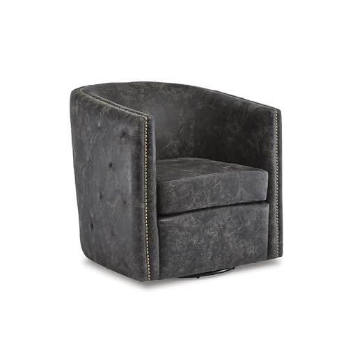 Signature Design by Ashley Brentlow Tufted Barrel Accent Swivel Chair, Distressed Black | Amazon (US)