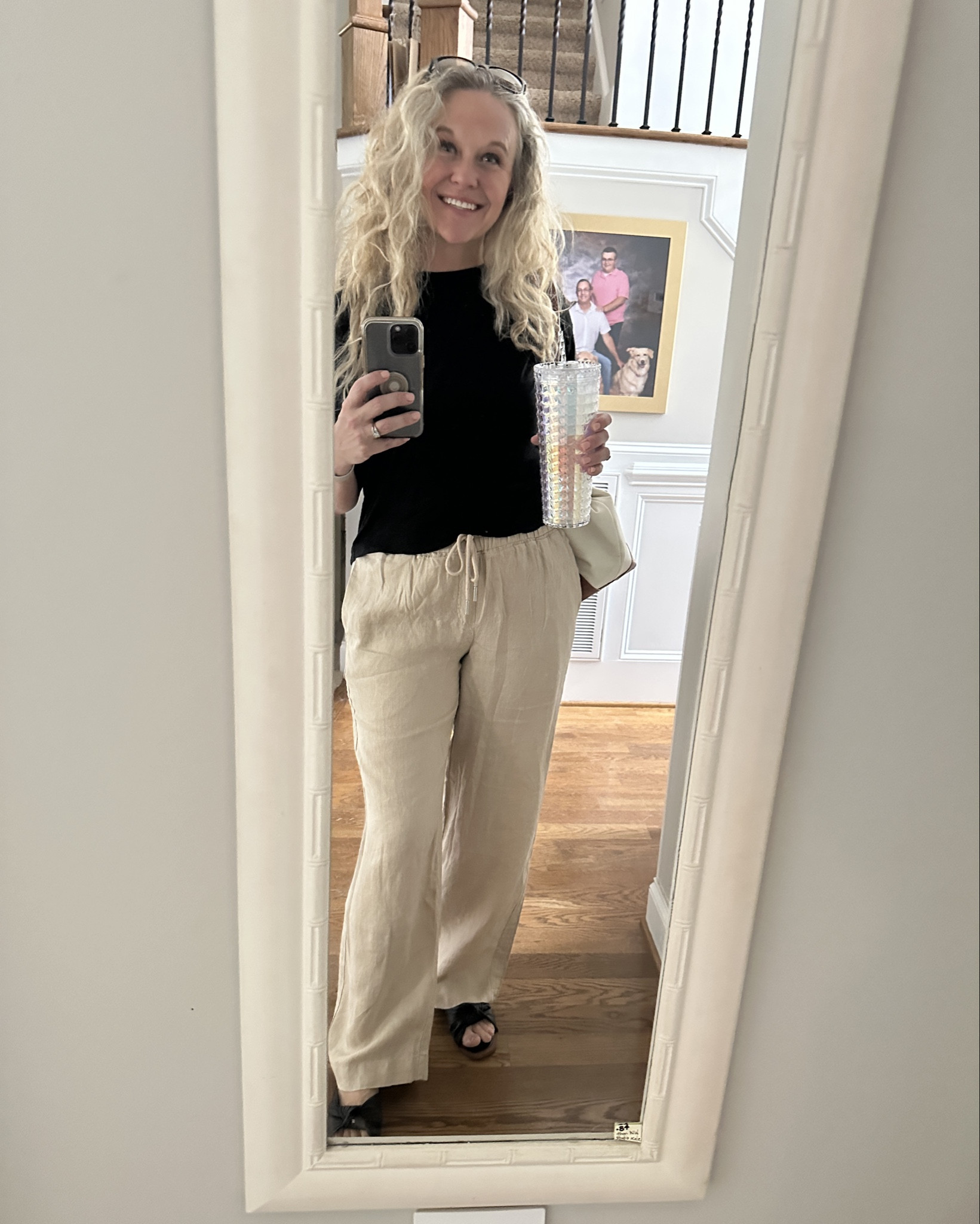 Need linen pants? Don’t sleep on Quince.  Their wide leg linen pant  has three inseam lengths to choose from (26, 28, 30).  I am 5’8 and wanted a full length pant so chose the 30”.   I have the driftwood and black. Great addition for a light weight pant Elastic waist with ties. I am wearing a medium and consider them true to size.
Paired here with Loft’s linen blend modern tee in black. The polished stone color was just restocked. It won’t last!
And y’all! I love my monogrammed Mark & Graham bag. I am showing the small size in ivory. 

#LTKOver40 #LTKMidsize #LTKStyleTip
