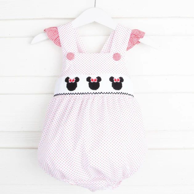 Mouse Ears Smocked Ruffle Bubble Red Dot | Classic Whimsy
