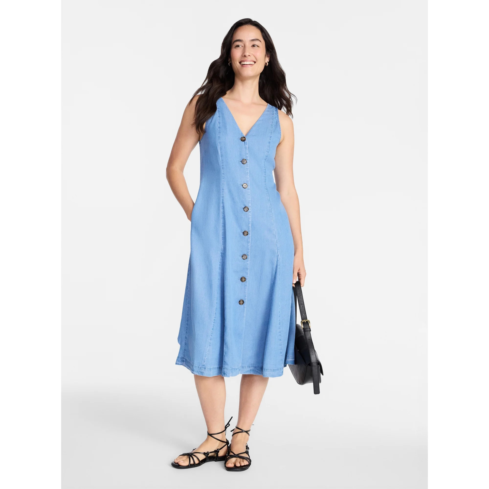 Time and Tru Women's Sleeveless Fit and Flare Midi Dress, Sizes XS-XXXL | Walmart (US)