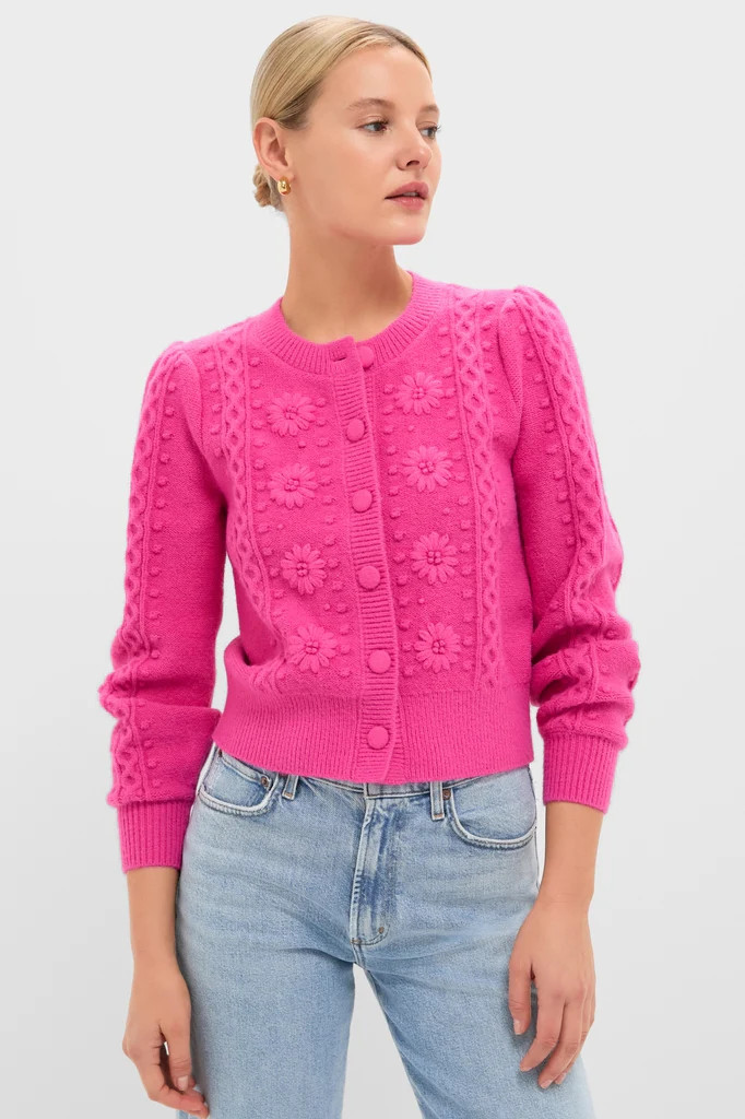 Hot Pink Embroidered Floral Frankie Cardigan | Tuckernuck (US)