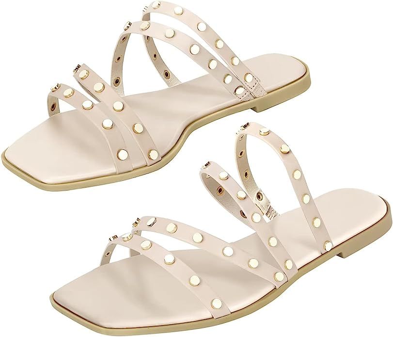 DAYDAYGO Sandals for women - Cute Square Open Toe Dressy Slide Sandal - Comfortable Stylish Flat ... | Amazon (US)