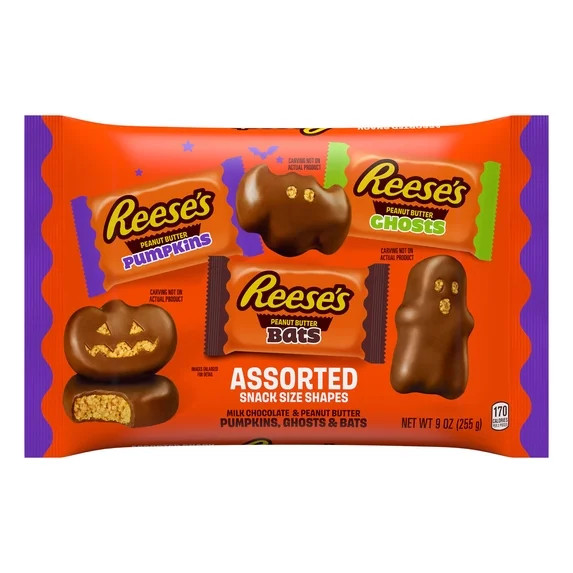 Reese's Assorted Milk Chocolate Snack Size Peanut Butter Shapes, Halloween Candy Bag, 9 oz | Walmart (US)