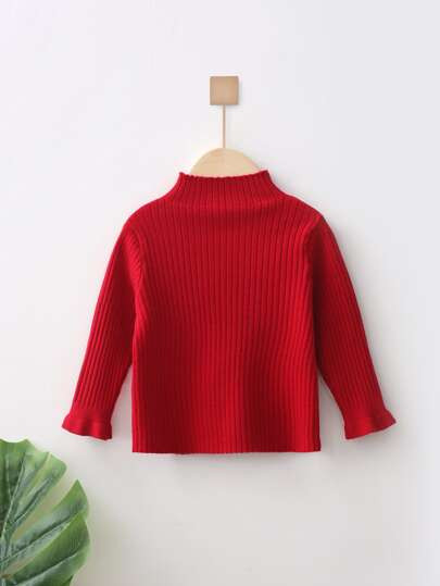 Toddler Girls Mock Neck Ribbed Knit Sweater | SHEIN