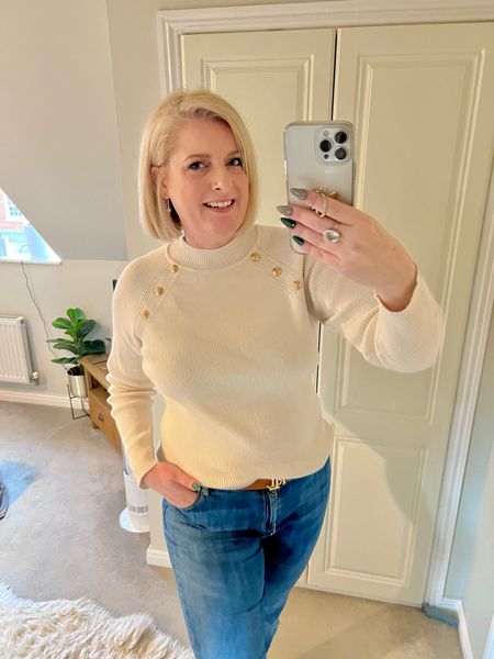Hi everyone! I’m so pleased with my new cream ribbed top with gold button detail. I think it looks expensive but only cost £19! Bargain!! I did size up as I don’t like my tops overly clingy. It certainly doesn’t look out of place with my  Ralph Lauren belt which I’ve also linked. These belts are great as they’re reversible so you get two belts for the price of one really. 

U.K. blogger, tall, midsize, Matalan, jumper, knitwear  



#LTKover40 #LTKmidsize #LTKeurope