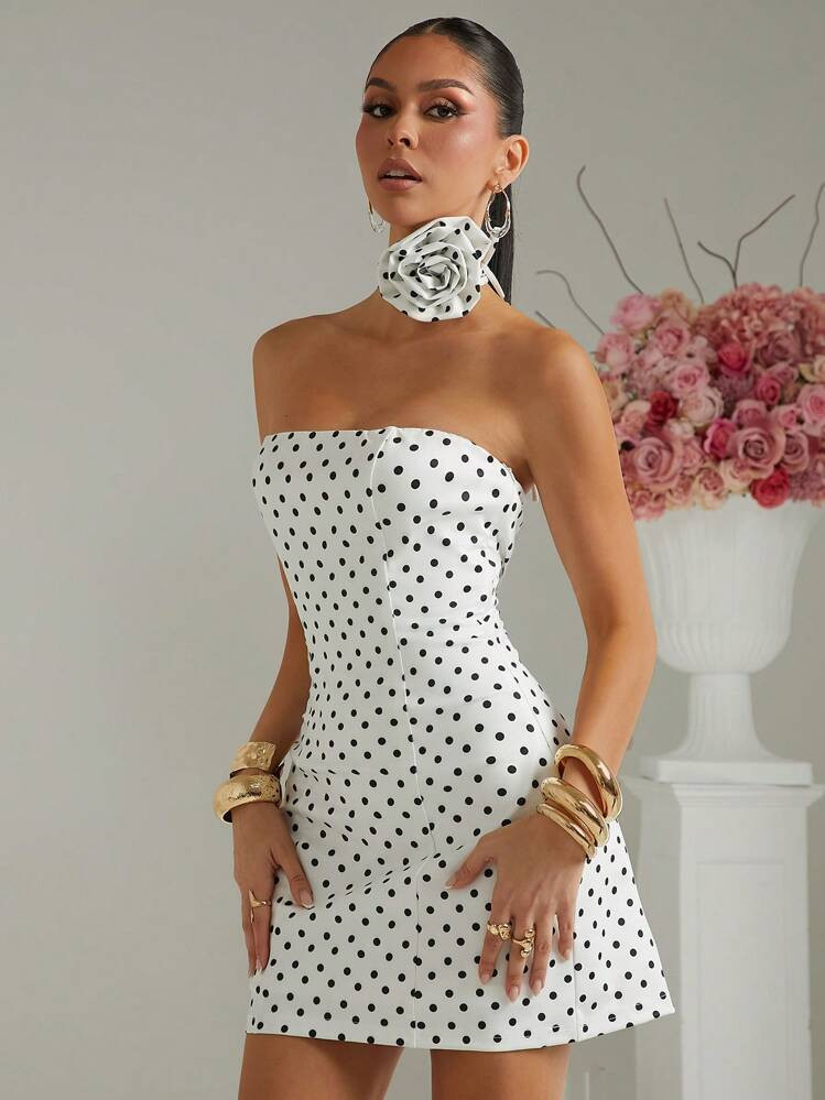 Lumalex Spring Summer Swimsuit Swimwear Swim Vacation Bohemian BOHO Sea Beach Hot Outdoor Richly Layered Wedding Season Banquet Coming Of Age Ceremony Beach Seaside Festival Old Money Wedding Engagement Coming Of Age Ceremony Women's Floral Print Strapless Polka Dot Bodycon Mini Dress,Polka Dot Dress,Graduation,Teacher Outfits For Women,Teacher Dress Wrap Dress Wedding Guest, Bridal, Bride, Mother Of The Bride, Wedding Party, Formal Occasion, Special Occasion Wedding Guest Cocktail Attire Formal Matching Set His & Hers, Proposal Gift Of Love Celebration Sweetheart Be My Valentine | SHEIN