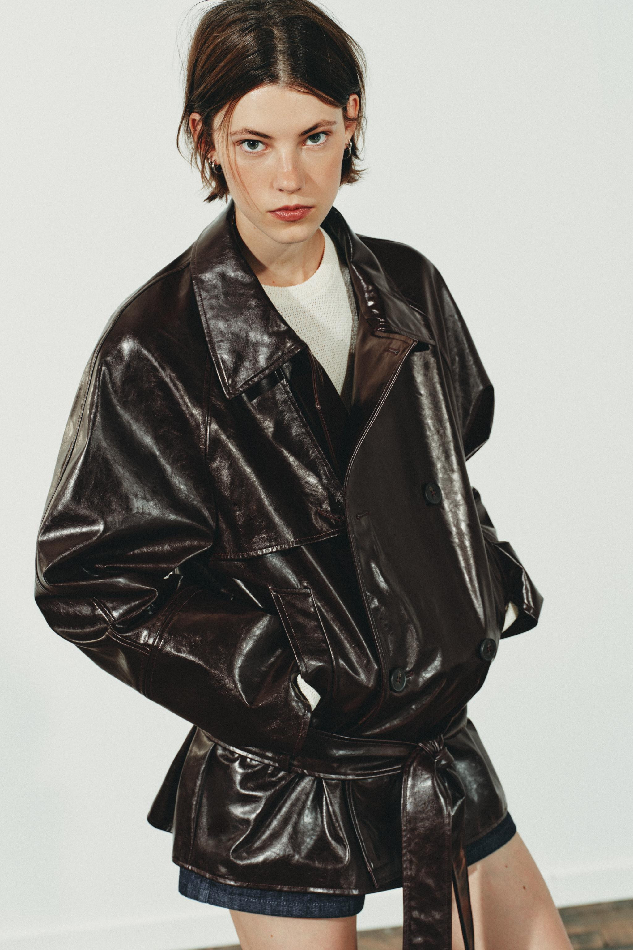 FAUX LEATHER SHORT TRENCH COAT | Zara US