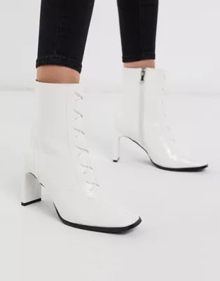 Z_Code_Z Exclusive Taja vegan lace up heeled ankle boot in white croc | ASOS (Global)