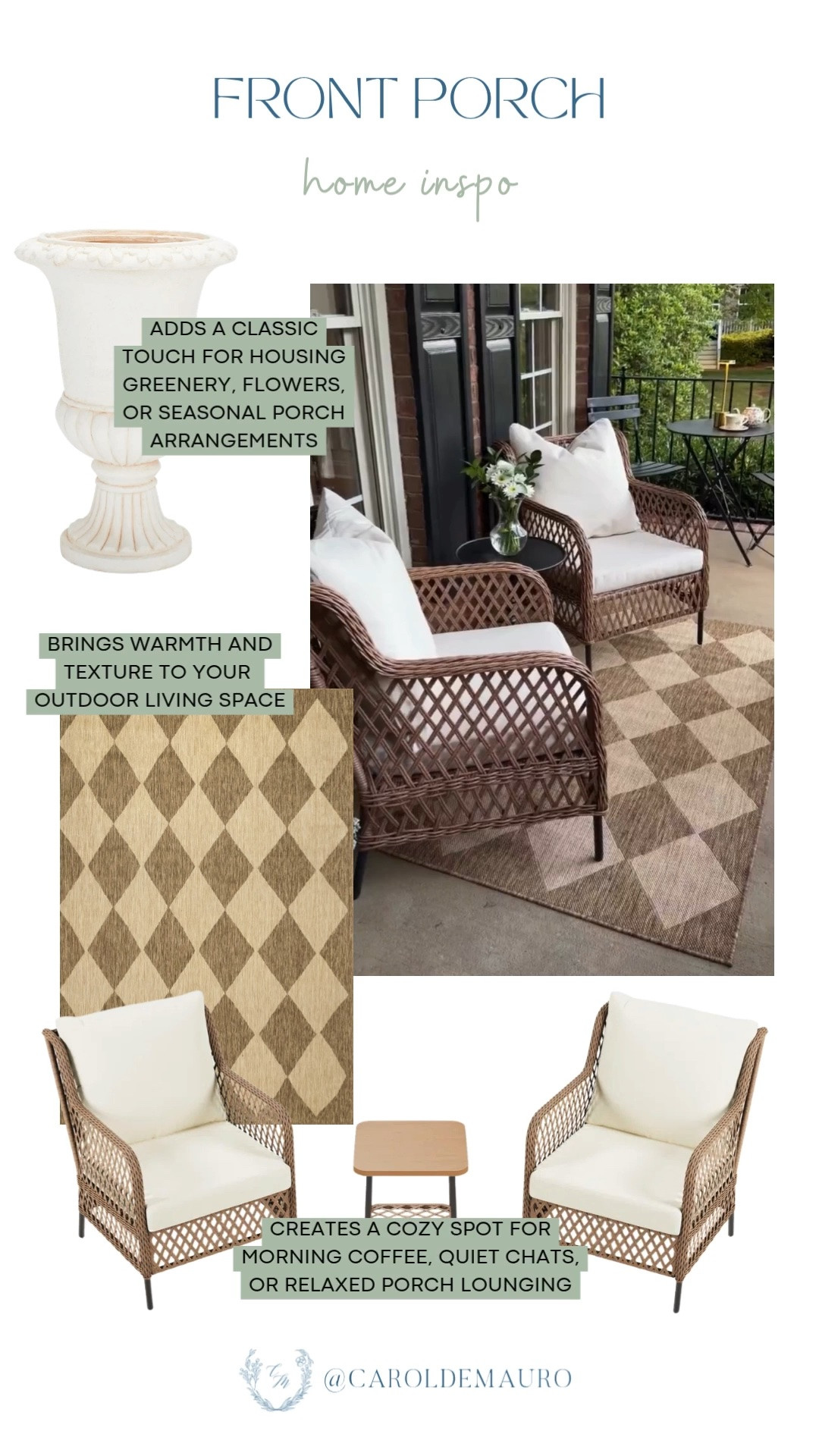front porch, home styling, outdoor space, checkered rug, planter finds, outdoor seating set, cozy home idea, neutral home, furniture finds

#LTKHome