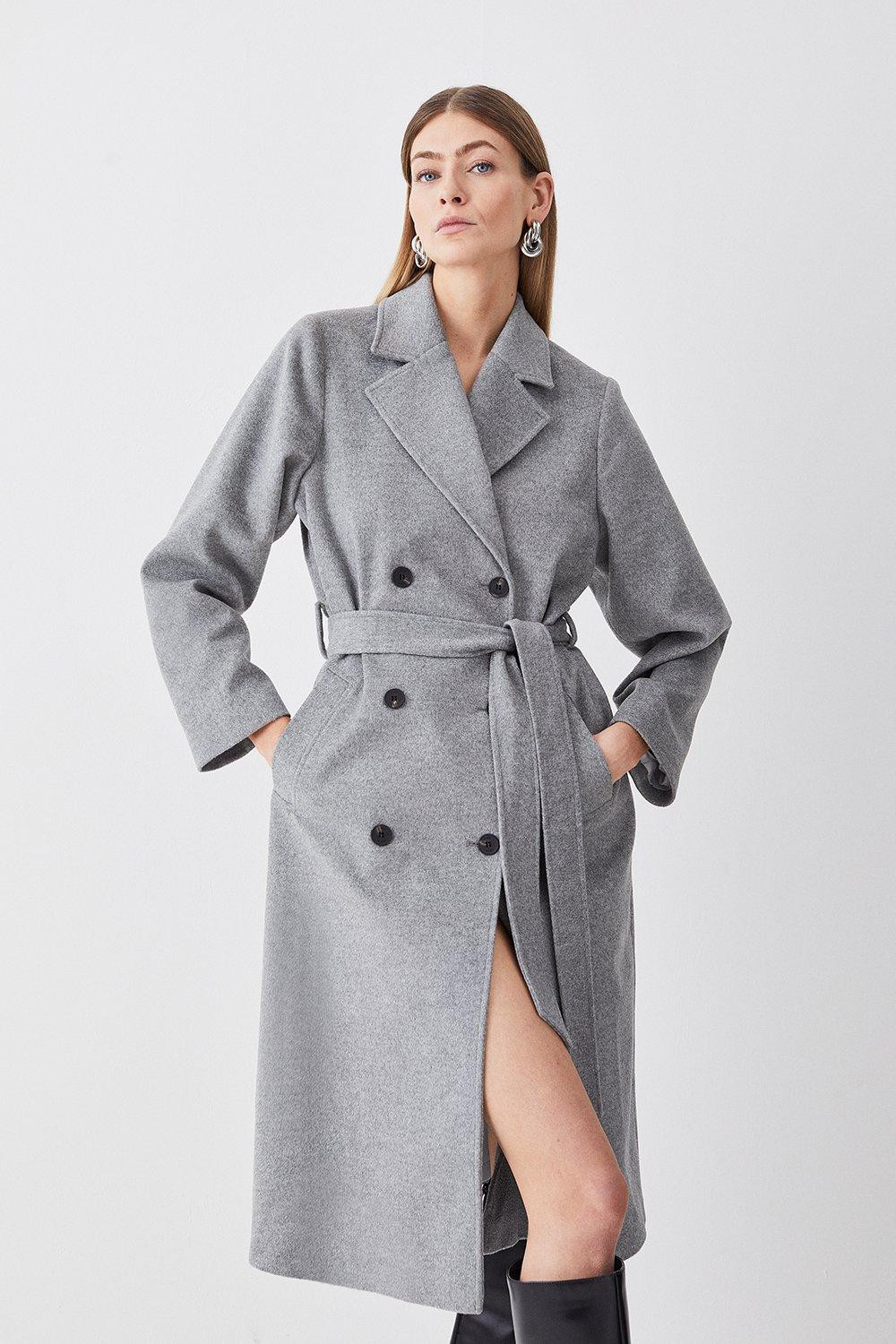 Italian Luxurious Textured Wool Belted Coat | Karen Millen UK + IE + DE + NL