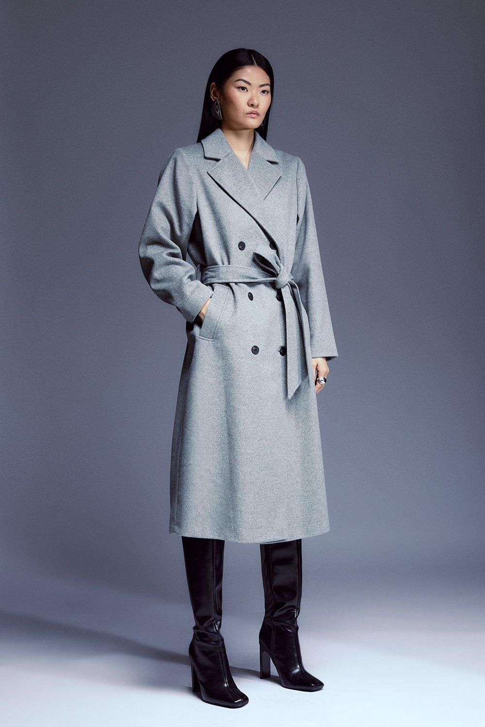 Italian Luxurious Textured Wool Belted Coat | Karen Millen UK + IE + DE + NL