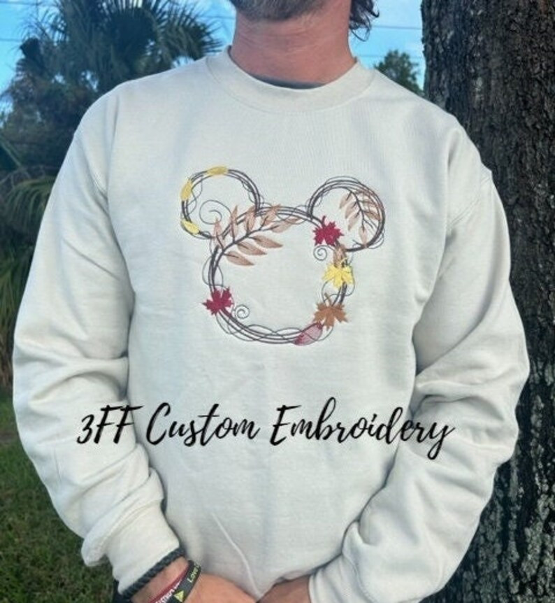 UNISEX Mickey Inspired Fall Autumn Leaves Embroidered Crewneck Sweatshirt/fall Leaves Mouse Ears/... | Etsy (US)