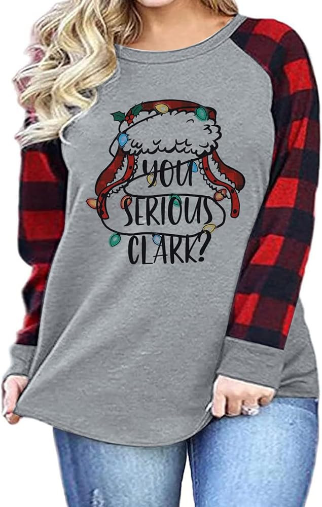 Plus Size Women Christmas Shirts You Serious Clark Shirt Christmas Buffalo Plaid Shirts Long Slee... | Amazon (US)