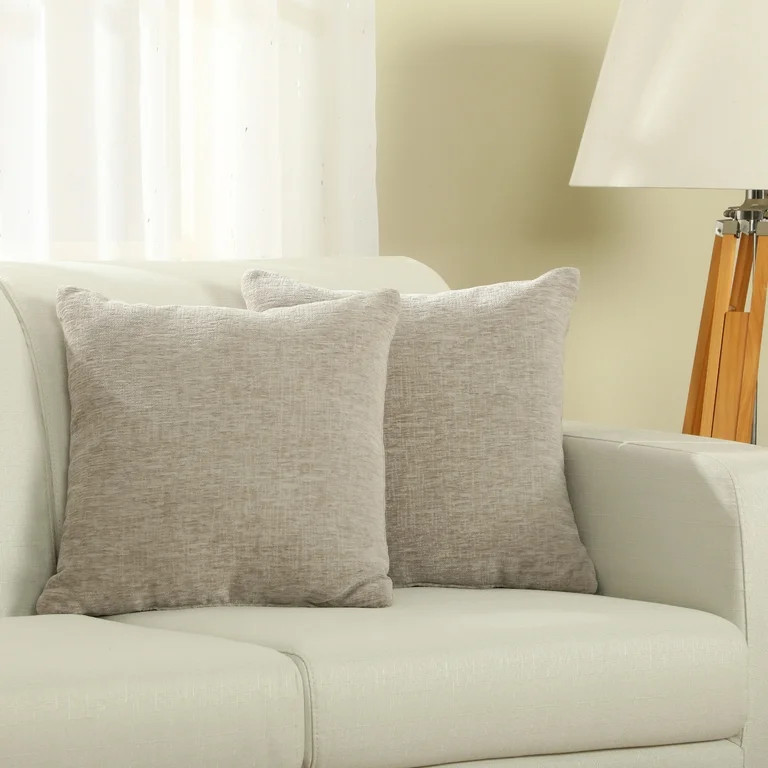 Mainstays Chenille Beige Square Pillows, 18'' x 18'', 2 Pack | Walmart (US)