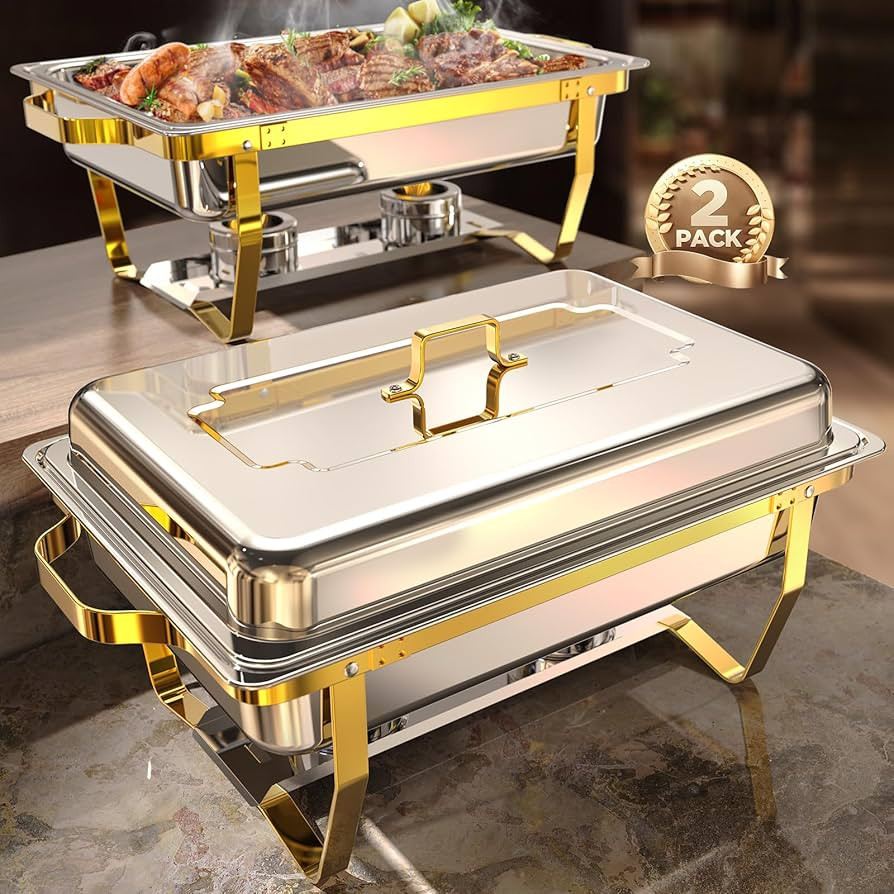 Chafing Dishes for Buffet 2 Pack, 9QT [Elegant Gold and Silver Colors] Stainless Steel Chafing Di... | Amazon (US)