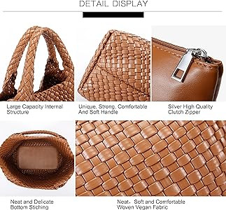 Woven Bag for Women, Vegan Leather Tote Bag Large Summer Beach Travel Handbag and Purse Retro Han... | Amazon (US)