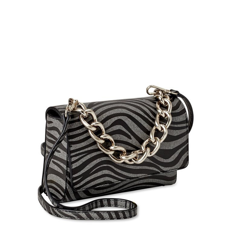 Scoop Women’s Flap Crossbody Chain Handbag Gray Zebra | Walmart (US)
