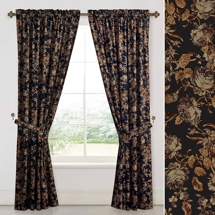 StangH Gold Velvet Curtains for Living Room Vintage Floral Printed Room Darkening Privacy Drapes ... | Amazon (US)