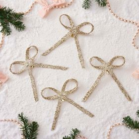 LoveShackFancy Beaded Gold Bow Clips - Set of 4 | Pottery Barn Teen