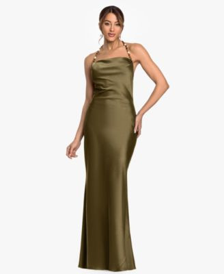 Women's Cowl Neck Beaded Straps Column Gown | Macy's
