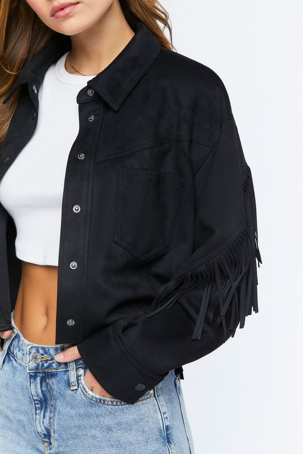 Faux Suede Fringe Trucker Jacket | Forever 21 (US)