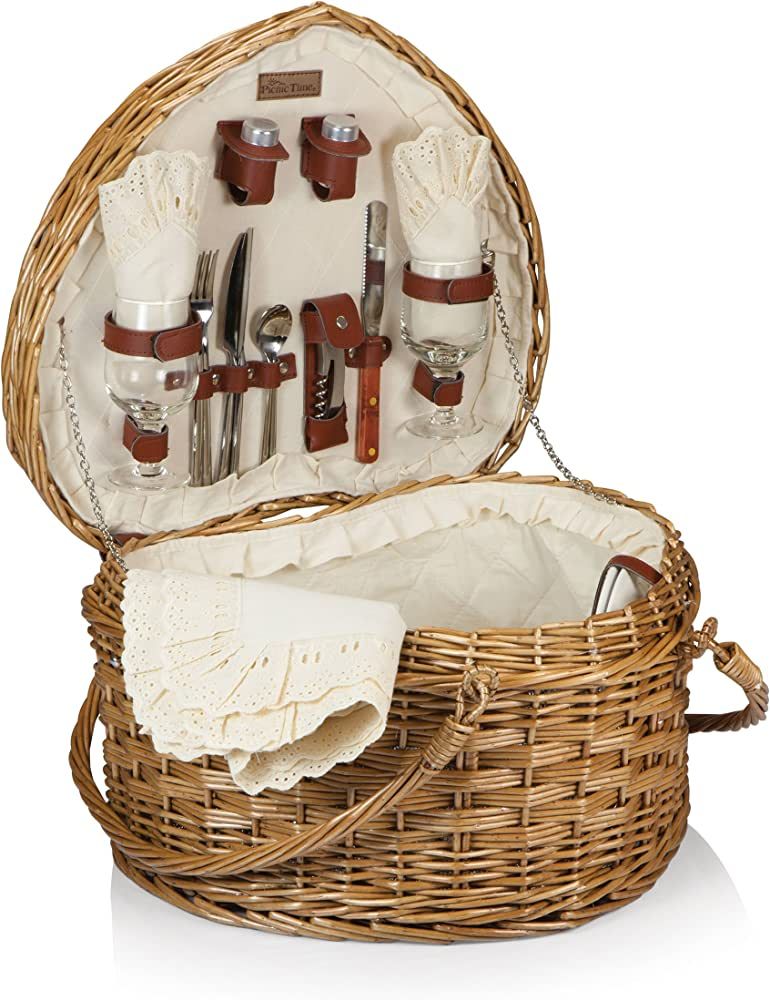 PICNIC TIME Heart Wicker Picnic Basket, 2 Person Set, Couple Gifts, (Antique White) | Amazon (US)