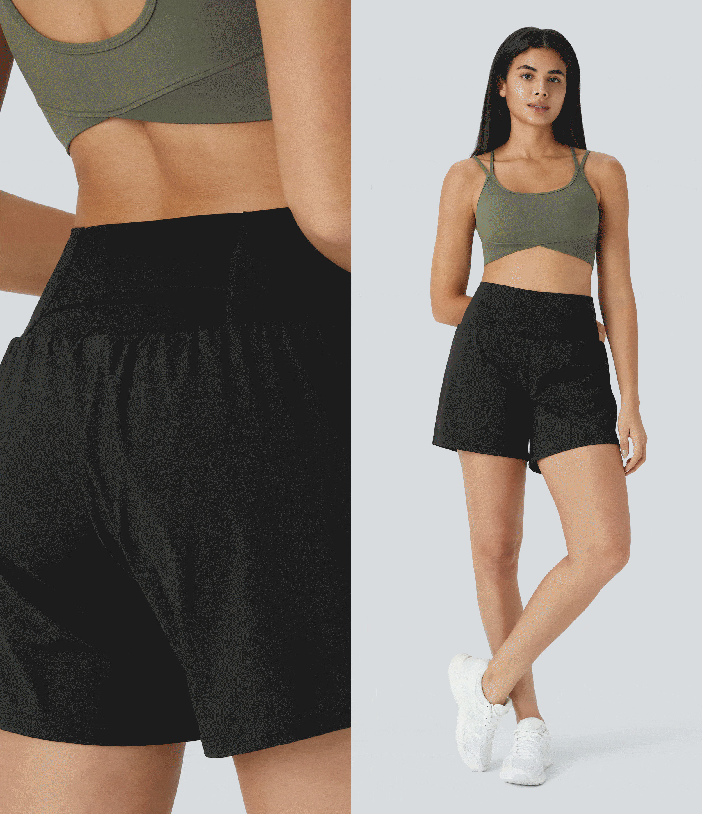 SoftlyZero\u2122 Airy Super High Waisted 2-in-1  InstantCool Yoga Shorts 5'' with Pockets-Longer ... | HALARA